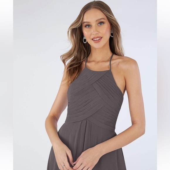 Azazie Ginger A-Line Chiffon Floor Length bridesmaid dress -Steel Grey - Picture 3 of 9